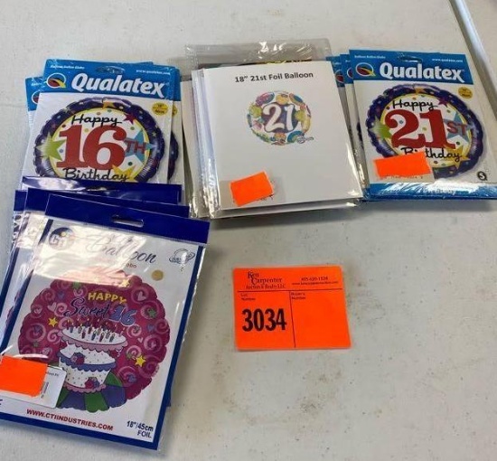 4 18" 21st Big Dots & Glitz Foil Pkg 4 18" Happy BDay Sweet 16 Foil Balloon PKG 4 18" 21st BDay