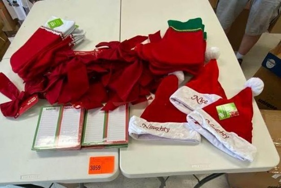 11 Holiday Stocking Red/white 9 Holiday Stocking Red/Green 21 Holiday Bow 3 Naughty/Nice Santa Hat