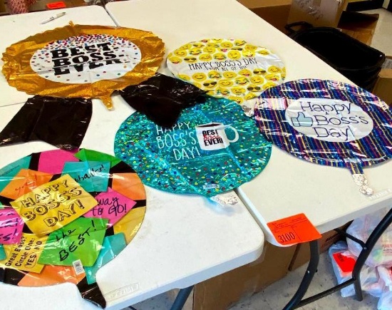 2 34" Best Boss Ever Ribbon Mylar Balloon (B1) 7 18" Emoji Boss Day Foil (B2) 8 18" Boss Day Sticky