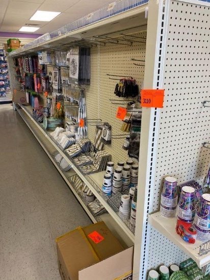 Gondola Pegboard shelving double sided with bottom shelves. Six 48" double sided sections for a