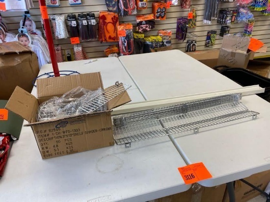 40 chromed shelf dividers for 13" depth shelves. 2 chromed chromed front shelf guards for 48" wide