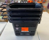 4 Heavy duty plastic rolling shopping baskets with long handles