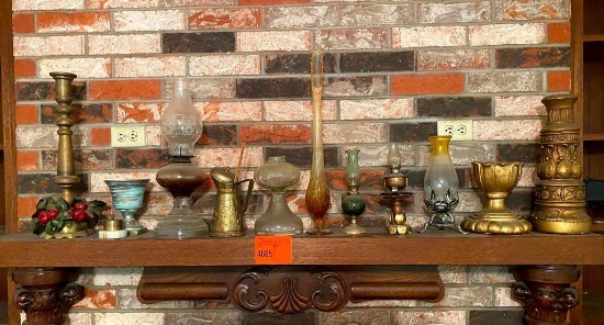 Candle Holders, Antique Lanterns, Brass Pitcher & Vase