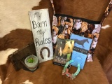 Vintage horseshoe and Rustic wall hanging, Travel bag & Books