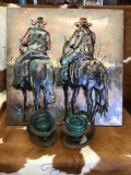 Cowboy Wall Art & 2 Wall Sconces