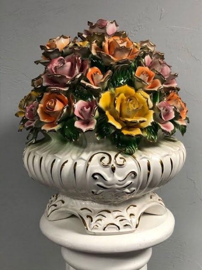 Capodimonte Porcelain Basket of Flowers