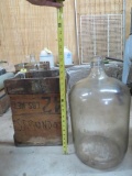 VINTAGE OLD ANTIQUE CRATE AND GLASS JUG