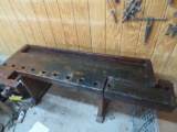 Antique/Vintage Solid Oak Carpenters Work Bench With Vise.