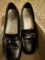 Black loafers slip on with ring buckle on toe sq 7.5