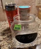 Glass tip Jar and 2 insulated cups