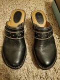 Black leather slip on Mule/bootines size 7
