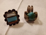 Set of 2 rings silver and turquoise