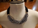 Beaded silver and black necklace