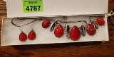 Red and silver teardrop necklace set