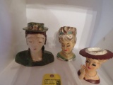 Antique Old Vintage Mid Century Lady Head Vase Set of 3