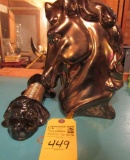 Vintage Old Antique Sleeping Dog Desk Mail Organizer and Bronzed Horse Head Statue