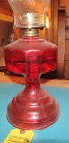 American Eagle Red Ruby Glass Oil Kerosene Lamp Vintage Antique