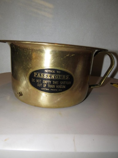 Central Pacific RR Brass Spittoon. Antique Vintage Old Unique and Rare.