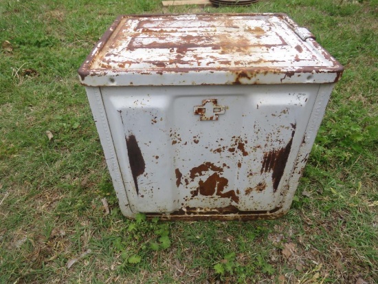 Vintage white metal ammo box 14 1/2 tall 12 wide 15 long