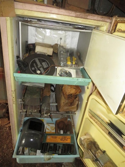 Old refrigerator full of welding supplies welding rod brazing tips new tools Grinding wheels wire