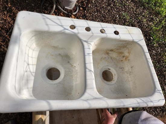 Double cast iron and ceramic sink