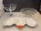 Glass Cake Stand, Compote Dish & Ceramic Condiment Tray