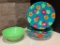 Plastic Green Bowls & Hibiscus Plates