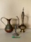 Brass Pitchers & Candle Holder