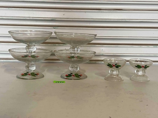 Vintage Avon Holly Berry Taper Candle Holders & Compote Dishes