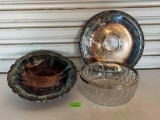 Silver Plate Platters & Glass Salad Bowl