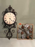 Metal Wall Clock & Metal Branch & Leaf Wall Decor