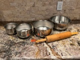 Stainless Steel Mixing Bowls & Wood Rolling Pin