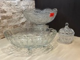 Crystal Cut Glass Serving Bowls & Sugar Bowl