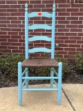 Blue Ladderback Chair with Rush Seat