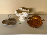 Metal Leaf Tray, Embossed Grape Bowl & Condiment Tray