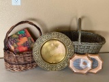 Baskets, Tin Box, Gold Metal Plate & Frames