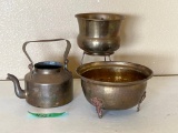 Brass Tea Kettle, Pot & Spittoon