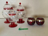 Glass Holly Berry Apothecary Jar Set & Mosaic Votive Candle Holders