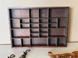 Vintage Letterpress Printers Tray with Decorative Hooks & Wood Appliques