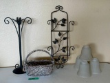 Metal Plate Holder, Basket & Frosted Glass Light Shades