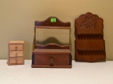 Wood Shelf with Drawer, Souvenir Spoon Holder & Mini Chest of Drawers