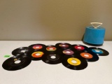 45 Vinyl Record Assortment with Record Holder