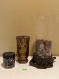 Mosaic Candle Holder, Crackled Glass Candle Holder & Amber Glass Gem Vase Filler