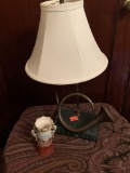 Hunt horn lamp and vintage Hunt scene vase (small chip)