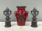 Burgundy Ceramic Vase with Fleur De Lis Finials