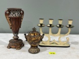 Candle Holders & Decorative Urn with Lid