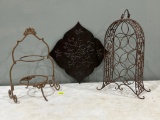 Metal Wine Rack, Plate Stand & Embossed Wall Decor
