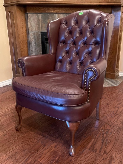 Leather Wingback Chair with Pillow