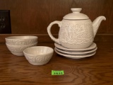 Frankoma Teapot, Plates & Bowls