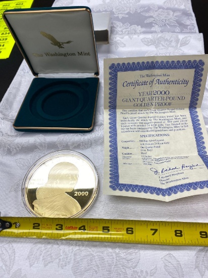 The Washing Mint Giant quarter-pound golden proof 999 pure silver layered with a genuine 24 karat